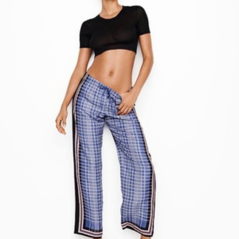 Black Crop Top and Blue Plaid Pants